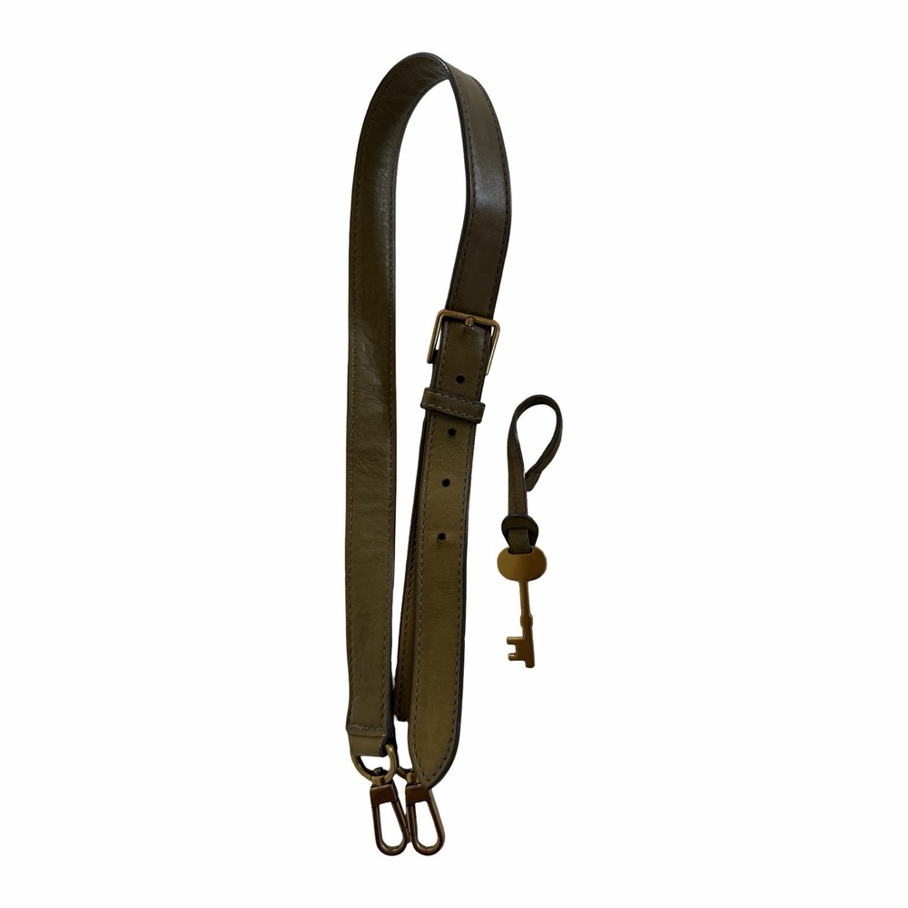 Fossil Leather Olive Green Gold Shoulder Bag Strap & Key Hang Tag Fob Charm